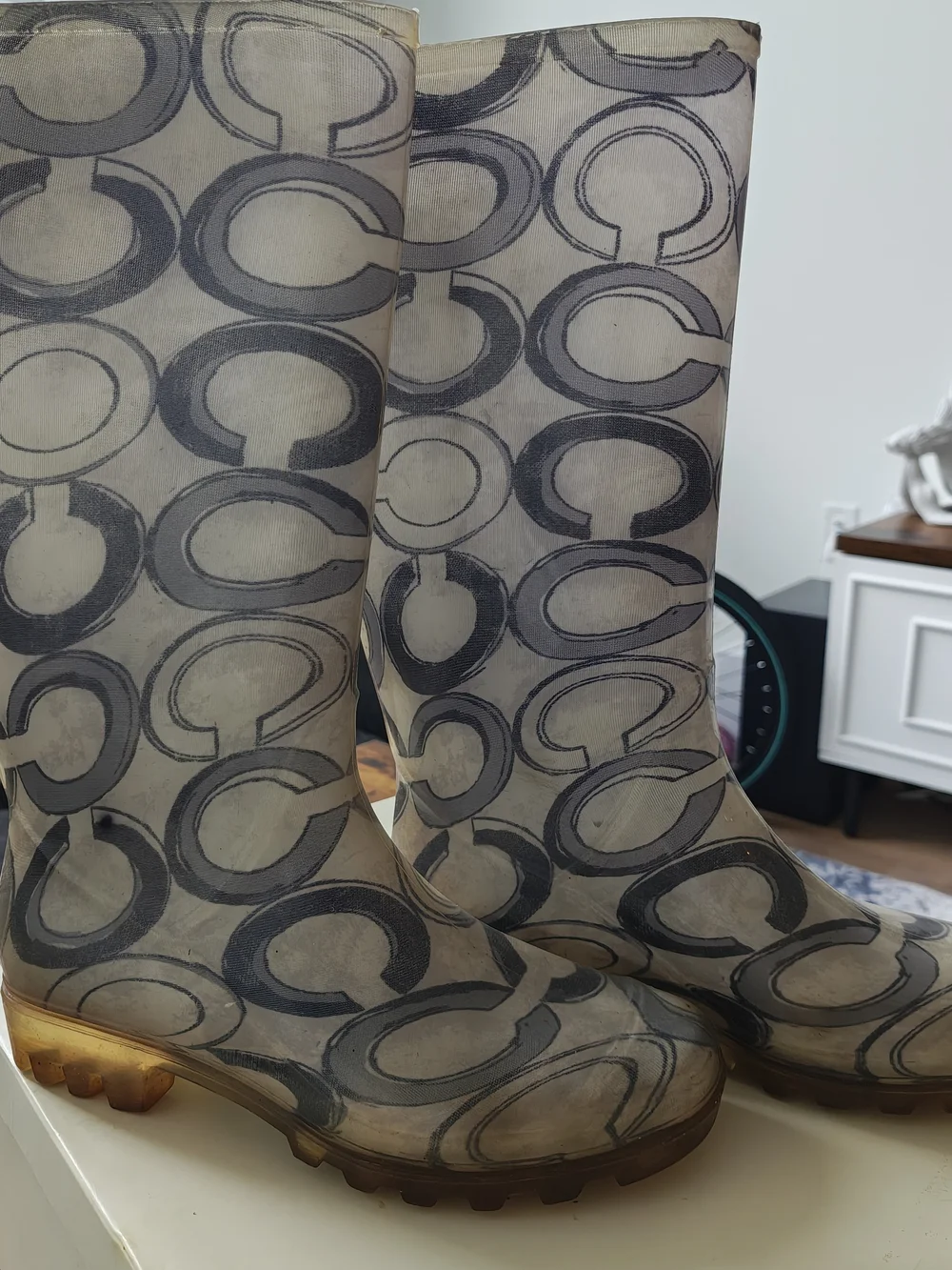Coach Gray Signature Logo Rain Boots
